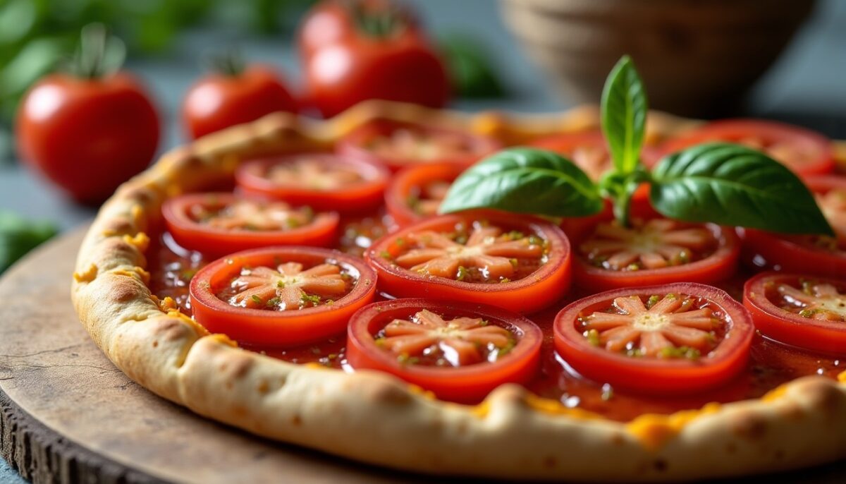 Délice du soleil : tarte savoureuse à la moutarde, thon et tomates fraîches